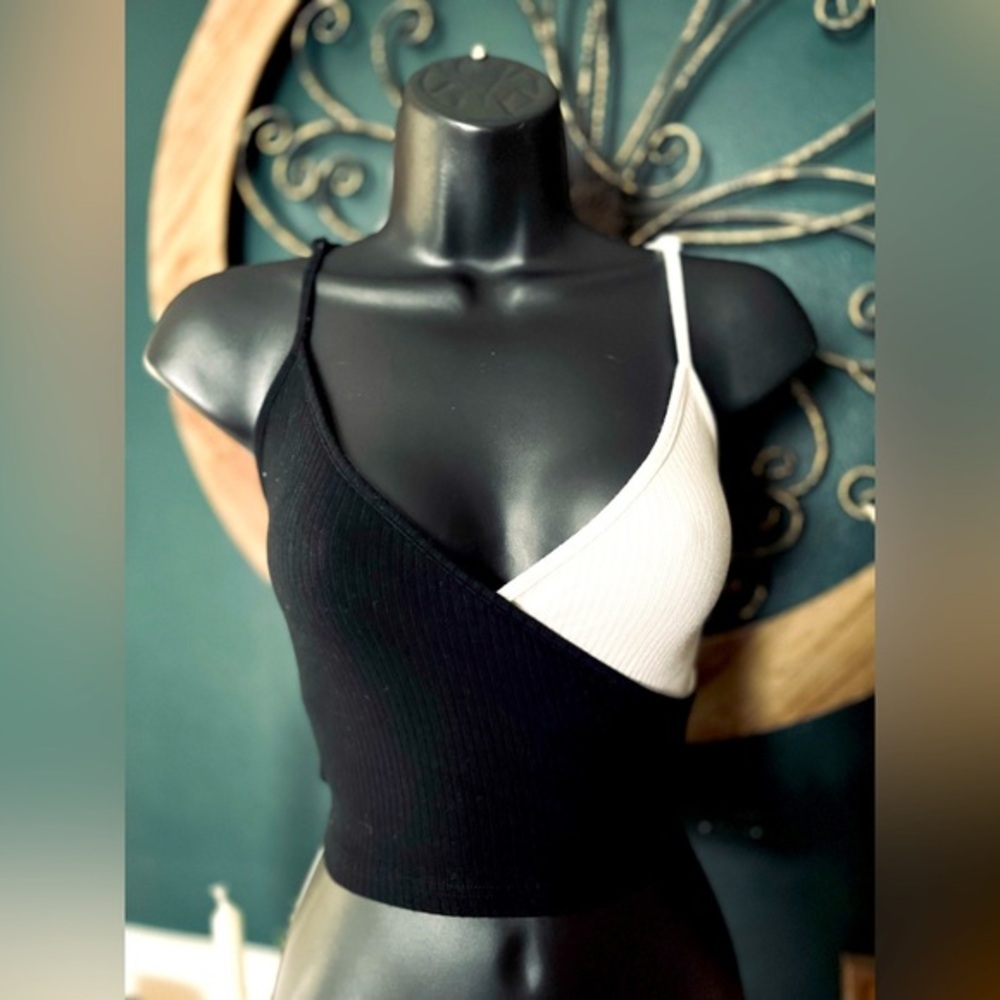 Elegant Black and White Wrap Crop Top